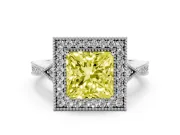 Fancy Yellow Princess Cut Diamond Halo Engagement Ring Set in Platinum with Milgrain Pavé Band