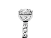 Cushion Cut Diamond Solitaire Set in Silver with Round Pavé Band and Prong Setting