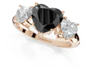 Heart-Shaped 3 Stone Engagement Ring Setting for a Black Center | Rose Gold
