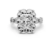 Radiant Cut Floral Engagement Ring Setting | Petal Frame and Side Stones | Platinum