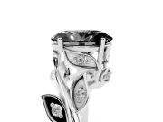 Fancy Black Oval Cut Diamond Solitaire Twist Engagement Ring Set in Platinum with Pavé Leaf Accents