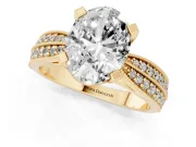 Oval Milgrain Solitaire Engagement Ring Setting | Graduated Double Row Pave | Yellow Gold
