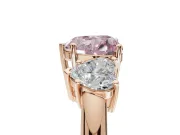 Heart-Shaped Three Stone Engagement Ring Setting for a Fancy Pink Lab-Grown Diamond | Plain Band | Rose Gold