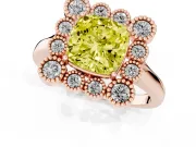Cushion Cut Milgrain Cluster Halo Engagement Ring Setting for a Fancy Yellow Lab-Grown Diamond | Plain Band | Rose Gold