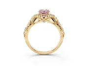 Oval Hidden Halo Filigree Engagement Ring Setting for a Fancy Pink Lab-Grown Diamond | Yellow Gold