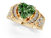 Heart-Shaped Vintage Pave Engagement Ring Setting for a Fancy Green Lab-Grown Diamond | Milgrain Edges | Yellow Gold