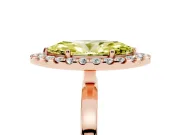 Fancy Yellow Marquise Cut Diamond Halo Solitaire Ring Set in Rose gold with Pavé Band and Prong Setting