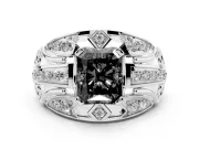 Fancy Black Radiant Cut Diamond Art Deco Ring Set in Platinum with Pavé Split Shank