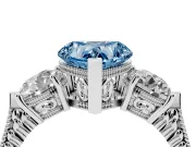 Fancy Blue Heart Cut Diamond Three-Stone Ring Set in Silver with Milgrain Band