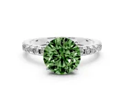 Round Hidden Halo Solitaire Engagement Ring Setting for a Fancy Green Lab-Grown Diamond | Pave Band | Platinum
