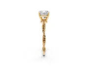 Cushion Cut Diamond Solitaire Ring Set in Yellow gold with Twisted Band and Bead Prong Setting