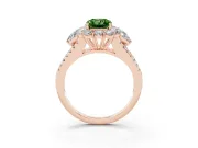 Fancy Green Radiant Cut Diamond Halo Split Shank Engagement Ring Set in Rose gold with Prong-Held Center Stone