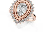 Pear Cut Diamond Halo Ring Set in Rose gold with Milgrain Edge and Round Prong Setting