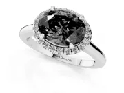 Oval Halo Engagement Ring Setting for a Black Center | Plain Polished Band | White Gold