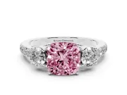 Cushion Cut Engagement Ring Setting for a Fancy Pink Lab-Grown Diamond | Three Stone | Platinum