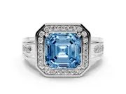 Asscher Cut Halo Engagement Ring Setting for a Fancy Blue Lab-Grown Diamond | Channel-Set Split Shank | Sterling Silver