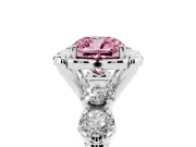 Cushion Cut Floral Engagement Ring Setting for a Fancy Pink Lab-Grown Diamond | Petal Frame and Side Stones | Platinum