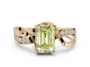 Emerald Cut Bypass Solitaire Engagement Ring Setting for a Fancy Yellow Lab-Grown Diamond | Pavé Strands | Yellow Gold