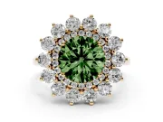 Round Floral Double Halo Engagement Ring Setting for a Fancy Green Lab-Grown Diamond | Plain Band | Yellow Gold