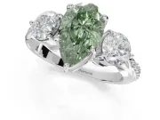 Pear-Shaped Three Stone Engagement Ring Setting for a Fancy Green Lab-Grown Diamond | Tapered Pave Band | Platinum