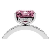 Fancy Pink Asscher Cut Diamond Pavé Band Ring Set in White gold with Prong-Set Center Stone