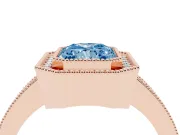 Fancy Blue Radiant Cut Diamond Halo Engagement Ring Set in Rose gold with Pavé Band and Round Halo Stones