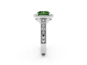 Fancy Green Radiant Cut Diamond Halo Ring Set in White gold with Round Accent Halo, Pavé Band and Prong Setting