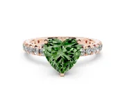 Fancy Green Heart Cut Diamond Pavé Solitaire Ring Set in Rose gold with Round Band and Prong Setting