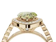 Canary Yellow Heart-Shaped Lab-Grown Diamond Milgrain Halo Solitaire Ring Set in Yellow Gold with Bezel Set Side Stones and Pavé Band