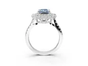 Fancy Blue Radiant Cut Lab-Grown Diamond Double Halo Statement Ring Set in Platinum with Pavé Band