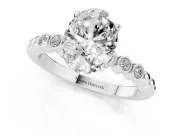 Oval Cut Diamond Solitaire Engagement Ring Set in White gold with Bezel Accents on Beaded Band