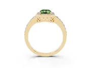 Fancy Green Emerald Cut Diamond Halo Ring Set in Yellow gold with Pavé-Setting Band and Open Prong Center