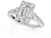 Emerald Cut Vintage Cathedral Engagement Ring Setting | Carved Band | Platinum