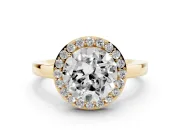 Round Thin Halo Low Profile Engagement Ring Setting | Slim Plain Band | Yellow Gold