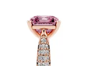 Fancy Pink Asscher Cut Diamond Solitaire Engagement Ring Set in Rose gold with Multi-Row Round Pavé Band and Prong Setting
