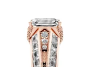 Emerald Cut Vintage Milgrain Hidden Halo Engagement Ring Setting | Channel-Set Shoulders | Rose Gold