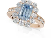 Emerald Cut Vintage Halo Engagement Ring Setting for a Fancy Blue Lab-Grown Diamond | Rose Gold