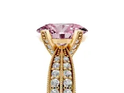 Fancy Pink Oval Cut Diamond Solitaire Ring Set in Yellow gold with Milgrain Double Row Round Pavé Band