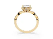 Asscher Cut Diamond Halo Twist Band Solitaire Ring Set in Yellow gold with Prong-Set Center Stone
