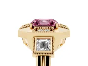 Asscher Cut Milgrain Sectioned Halo Engagement Ring Setting for a Fancy Pink Lab-Grown Diamond | Yellow Gold