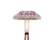 Fancy Pink Emerald Cut Diamond Halo Engagement Ring Set in Rose gold with Solitaire Band and Prong Setting