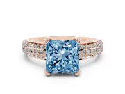 Princess Cut Three Row Pave Engagement Ring Setting for a Fancy Blue Lab-Grown Diamond | Rose Gold