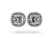 Cushion Cut Lab-Grown Diamond Beaded Halo Stud Earrings | Four Round Accents | White Gold