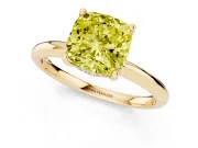 Cushion Cut Hidden Halo Engagement Ring Setting for a Fancy Yellow Lab-Grown Diamond | Plain Band | Yellow Gold