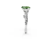 Fancy Green Pear Cut Diamond Solitaire Leaf-Inspired Ring Set in White gold with Pavé Band and Prong Setting