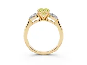 Fancy Yellow Three-Stone Oval Cut Diamond Ring Set in Yellow gold with Pear Side Stones and Prong Setting