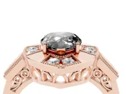 Fancy Black Pear Cut Diamond Milgrain Halo Ring Set in Rose gold with Split Shank
