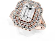 Emerald Cut Halo Split Shank Engagement Ring Setting | Rose Gold