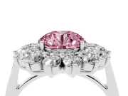 Round Floral Halo Engagement Ring Setting for a Fancy Pink Lab-Grown Diamond | Plain Band | Platinum