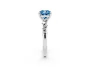Fancy Blue Cushion Cut Diamond Solitaire Vine Band Ring Set in Silver with Round Accents and Prong Setting